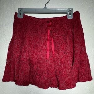aerie Crimson Velvet Lace Skirt with Waist Tie